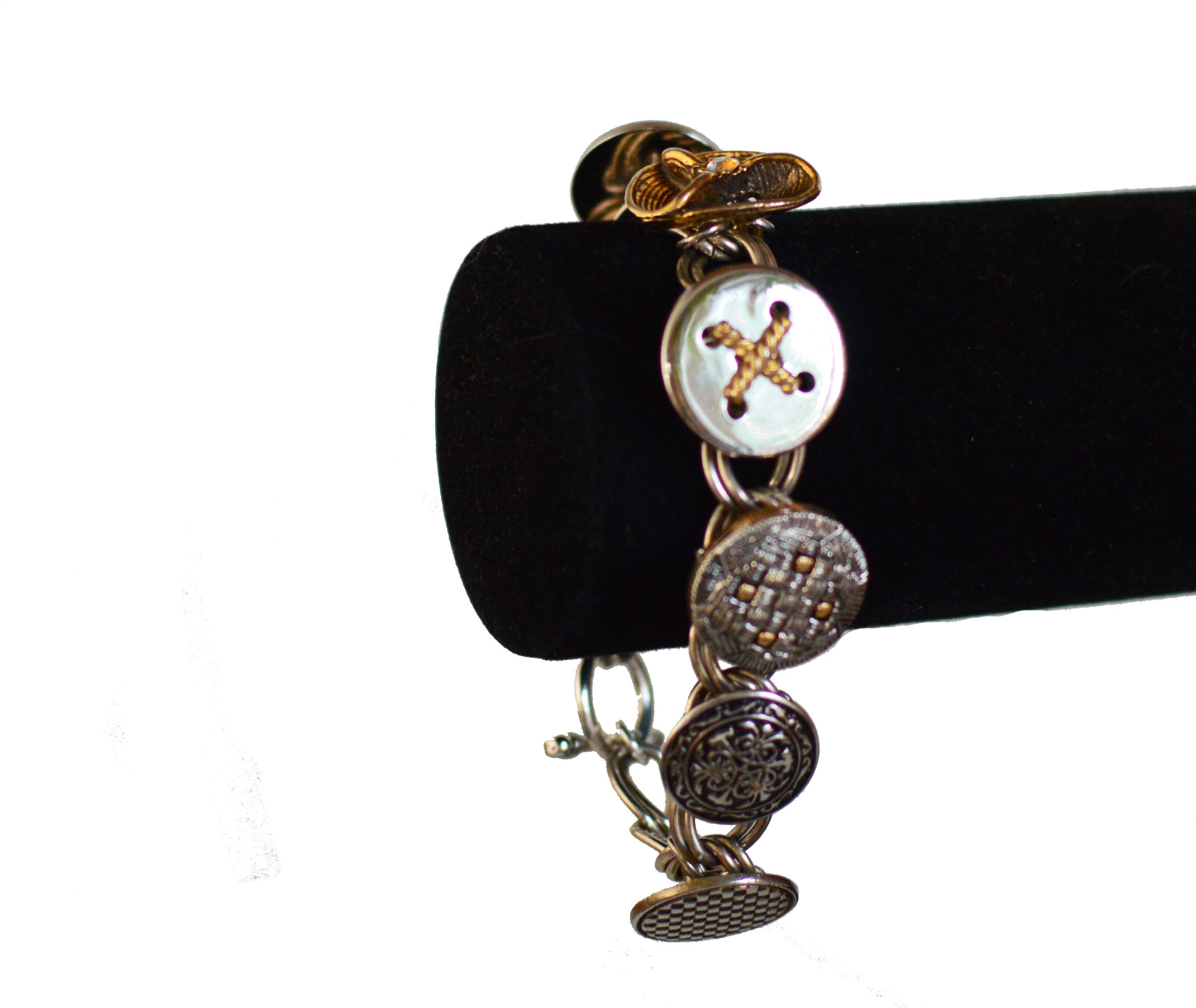 Repurposed Louis Vuitton Gold & Café Charm Paper Clip Bracelet