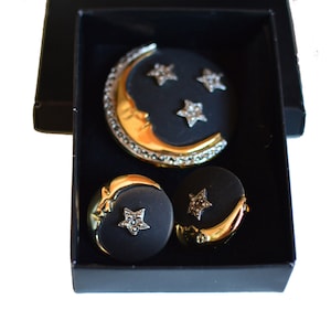 Vintage Ultra Craft Crescent Pin Brooch And Stud Earrings Jewelry Set