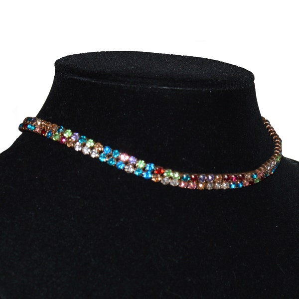 Vintage Multi Color Double Strand Rhinestone Choker