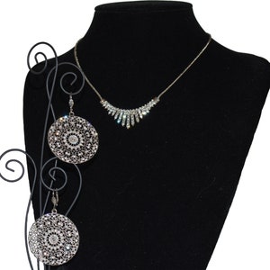 Vintage Rhinestone Necklace And Round Dangle Earrings Jewelry Set