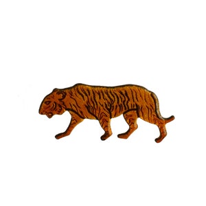 Carved Metal Lacquered Tiger Shaped Pin Brooch