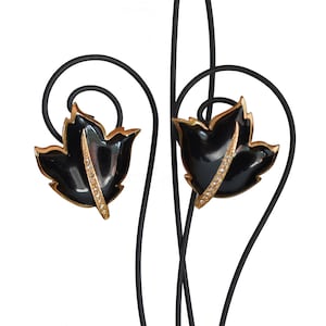 Vintage Black Enamel Maple Leaf Clip-On Earrings