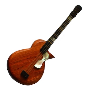 Vintage Wooden Realistic Guitar Brooch
