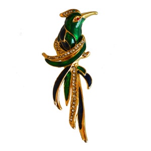 Vintage Tropical Bird Enamel Rhinestone Brooch