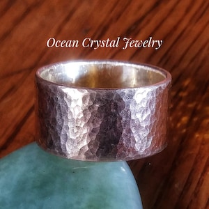 Gold or Silver Wide Band Ring, Yellow Gold, Gold-fill or 14k, Silver or Copper, Wide Textured Ring Band, Your Size Made-to-Order