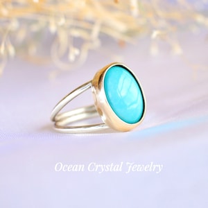 Turquoise Gold and Silver Ring, Sleeping Beauty Arizona Blue Turquoise, Gold-fill 14k or 18k Gold and Silver Ring, Your Size Made-to-Order