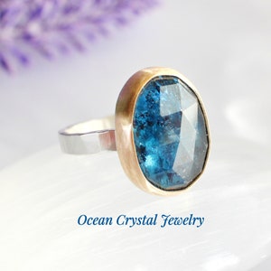 14k Gold and Silver Moss Blue Kyanite Ring, Your Size Made-to-Order