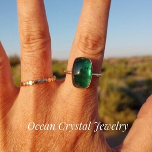 Gold Green Tourmaline Ring, 14k Yellow Gold & Sterling Silver Ring, Pink or Mint Green Tourmalines, Gift, Your Size Made-to-Order