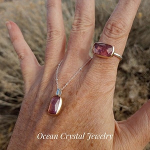 Pink Tourmaline Ring and Pendant Set, Pink Green Blue Tourmaline Choices, 14k Gold and Sterling Silver, Your Ring Size Made-to-Order