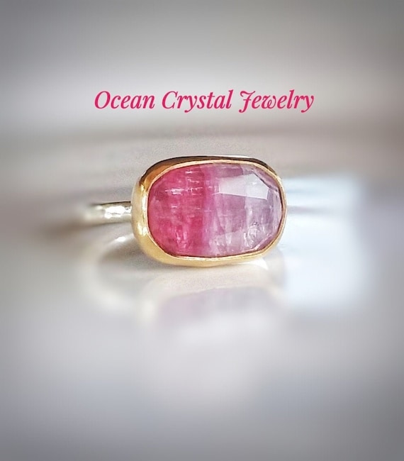 Pink Watermelon Tourmaline Ring, Gold and Silver Ring, 14k or 18k Yellow or  Rose Gold, Cocktail Ring, Your Size Made-to-Order - Main Image