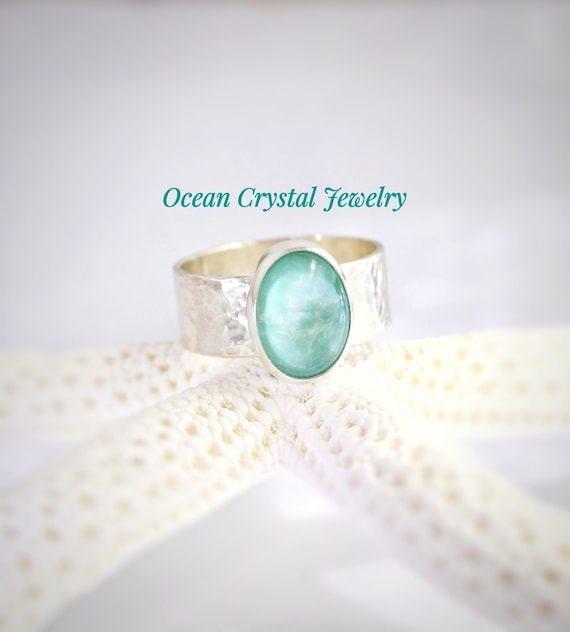 Amazonite Ring Sterling Silver Green Amazonite Crystal Doublet