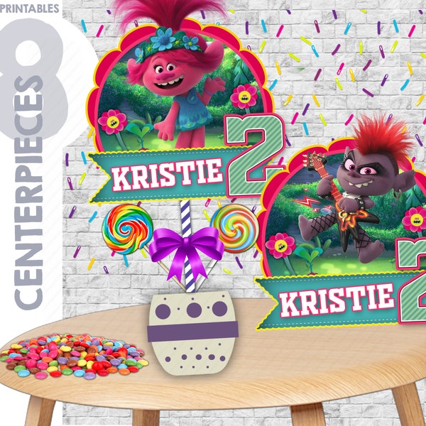 Trolls 2 Centerpieces, Birthday Party Table Decoration centerpieces, digital & printables, personalized