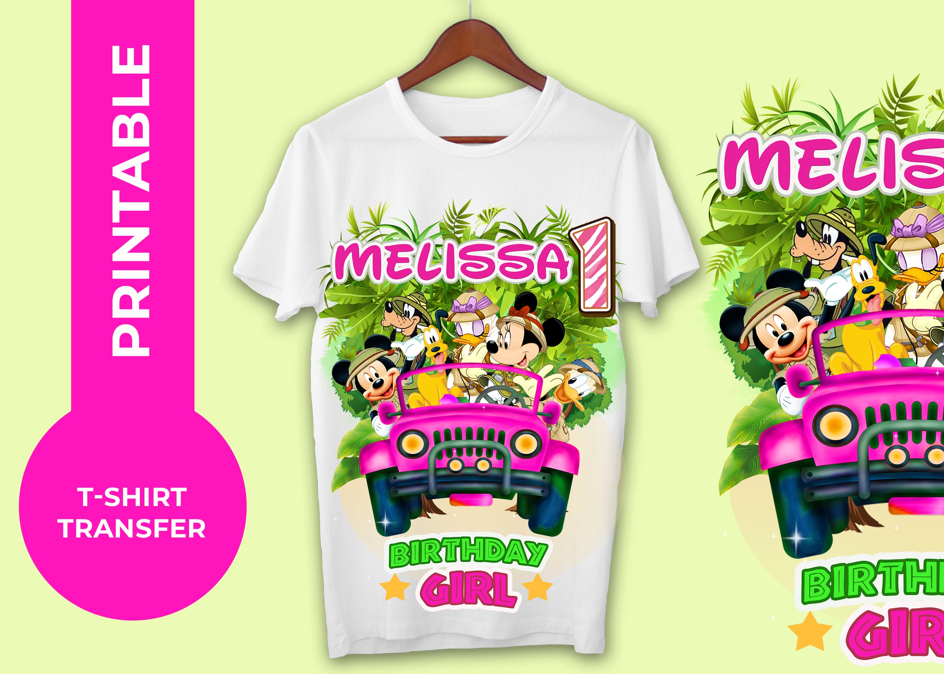 Minnie safari Shirt Iron On Transfer, Minnie Printable DIY, Customizable for Birthday party T-Shirts print