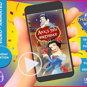 Snow White Birthday Invitation,Snow White Animated Invitation, Personalzied Video invitation for girl birthday