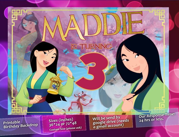 Girl Birthday printable Backdrop personalized Mulan Birthday Decoration ...