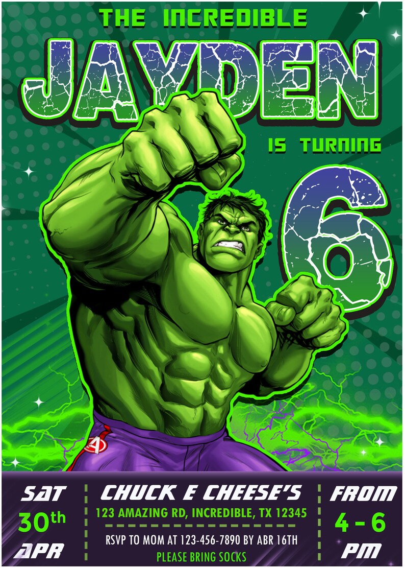 Hulk Birthday Invitation the Incredible Hulk Birthday Etsy