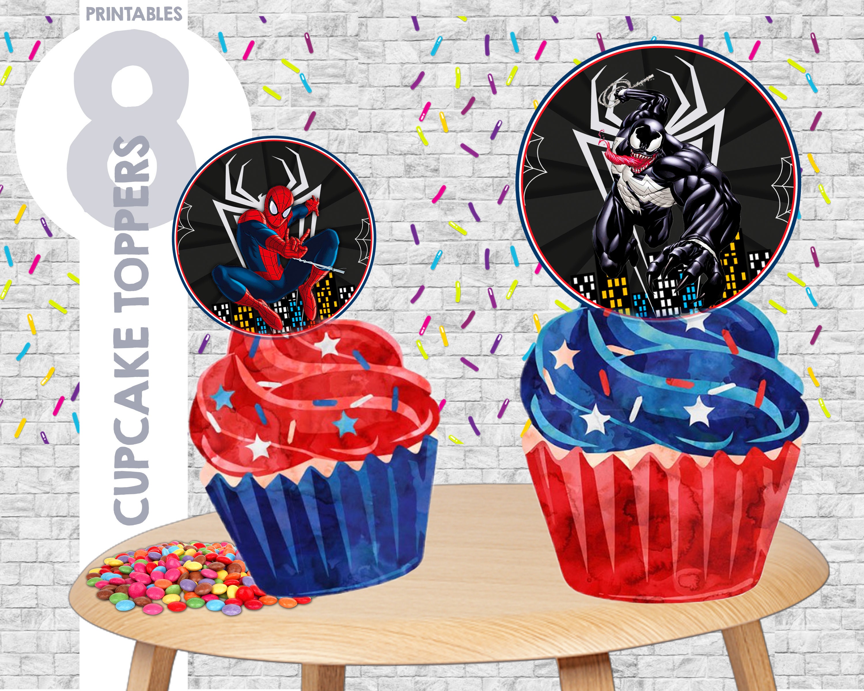 Spiderman and Venom Cupcake Toppers Decoration Birthday Party Etsy Canada