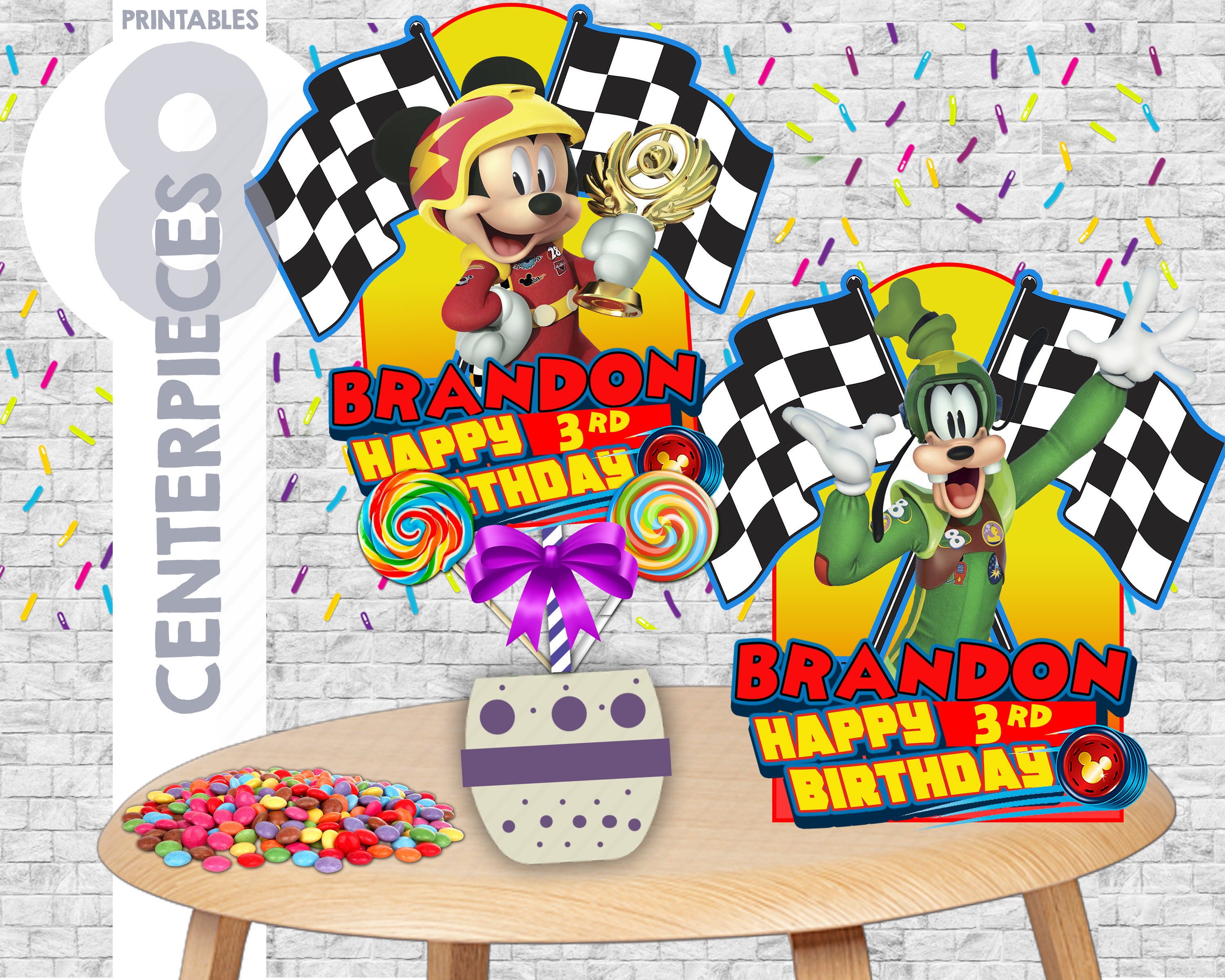 Mickey and the roadster racers Centerpieces, Birthday Party Table Decoration centerpieces, digital & printables, personalized