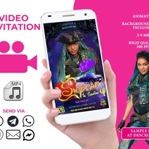 DESCENDANTS Uma Vídeo CONVITE, Vídeo Convite de aniversário, Uma convites, Convite de aniversário de menina