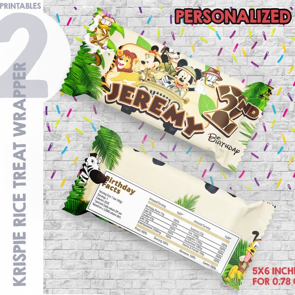 Mickey Safari  Rice krispie Treats Wrapper, Personalized printable wrapper label