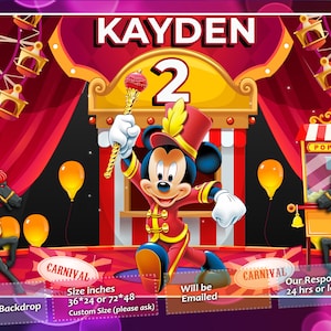 Mickey Carnival Backdrop, Mickey Birthday party Decoration, Circus Birthday printable Backdrop, personalized