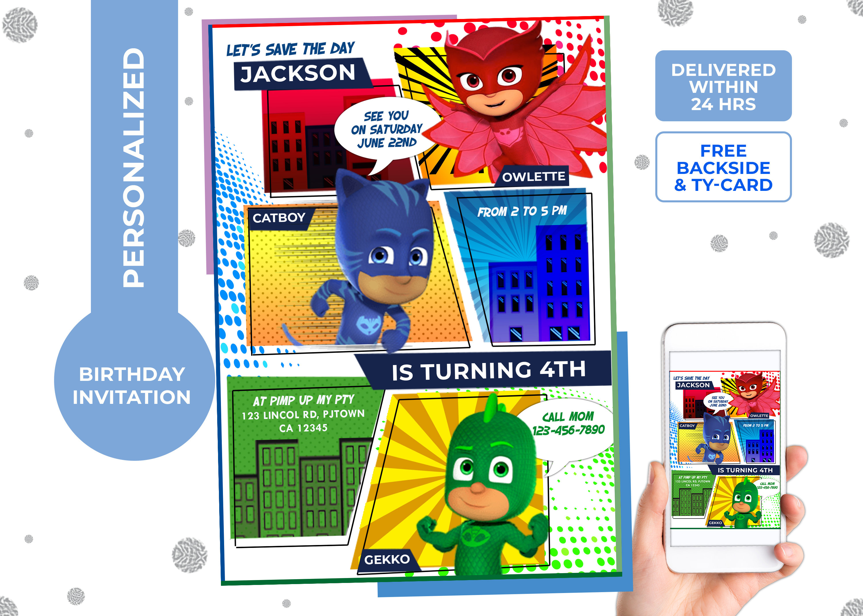 PJ Mask invitationbirthday CatboyGekko Owlette Superhero Etsy España