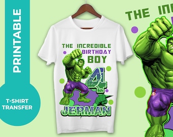 Hulk T-Shirt Iron On Transfer, Printable DIY, Customizable for Birthday party T-Shirts print