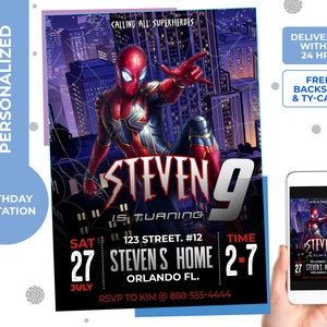 Spiderman Invitation, Far from home,Superheroe invitation,Iron Spider,digital, printable, personalized  free thank you card and backside