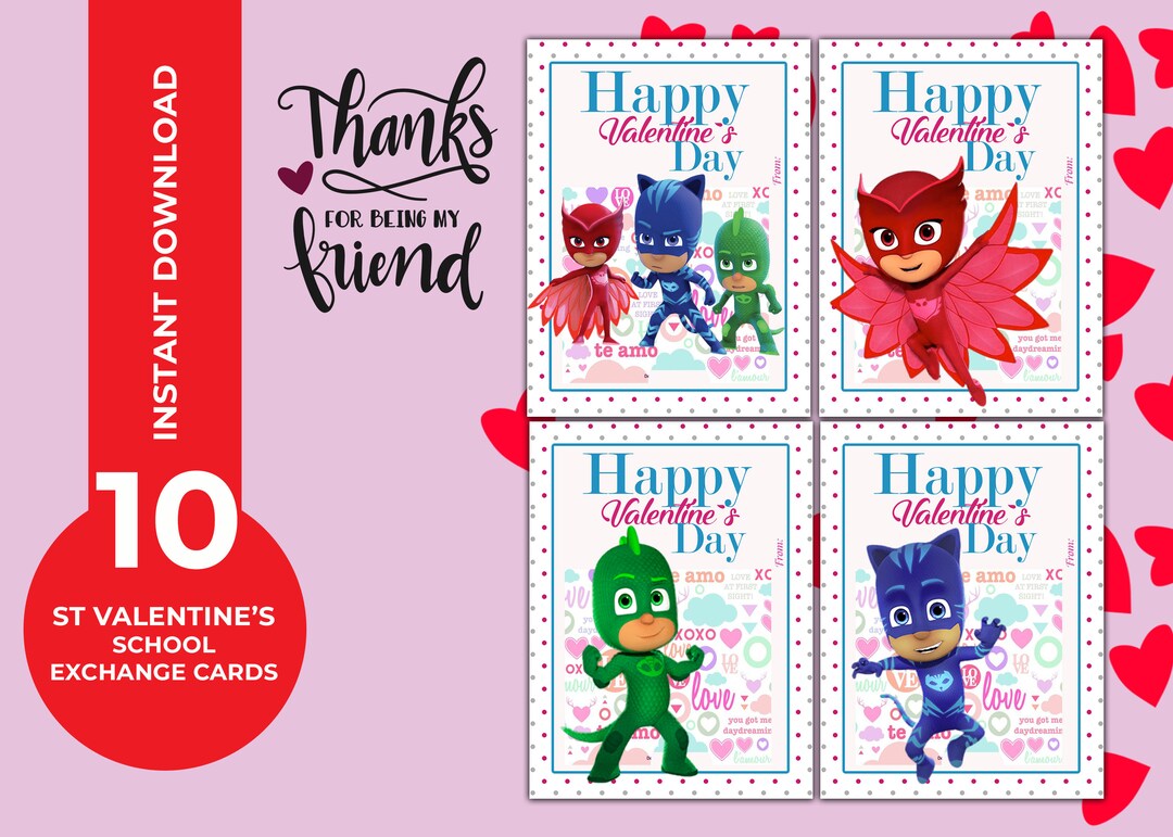 PJ Masks Valentine Cards Printables Valentine s Exchange Etsy