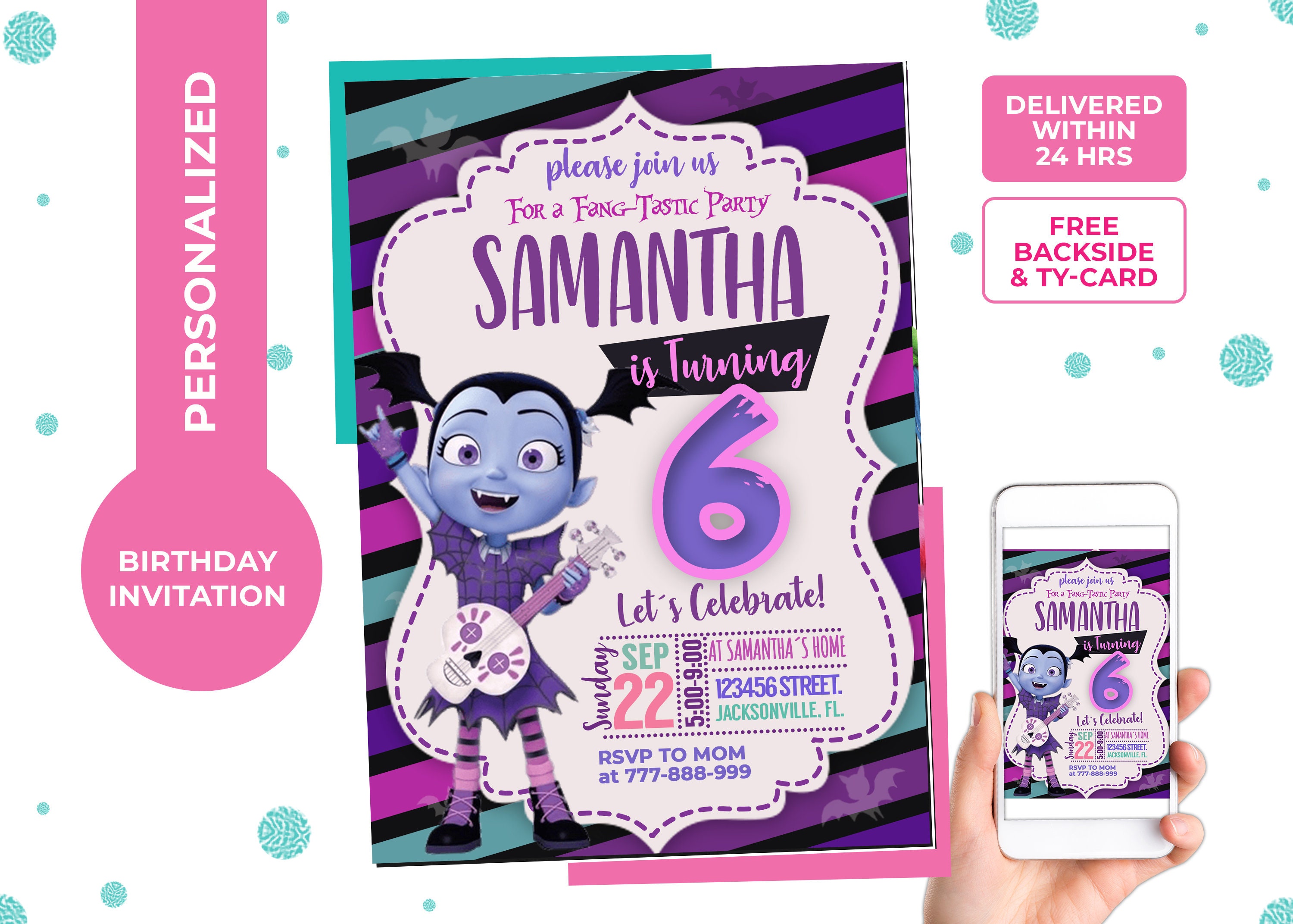Vampirina Birthday Invitation Girl Birthday Invitepurple - Etsy