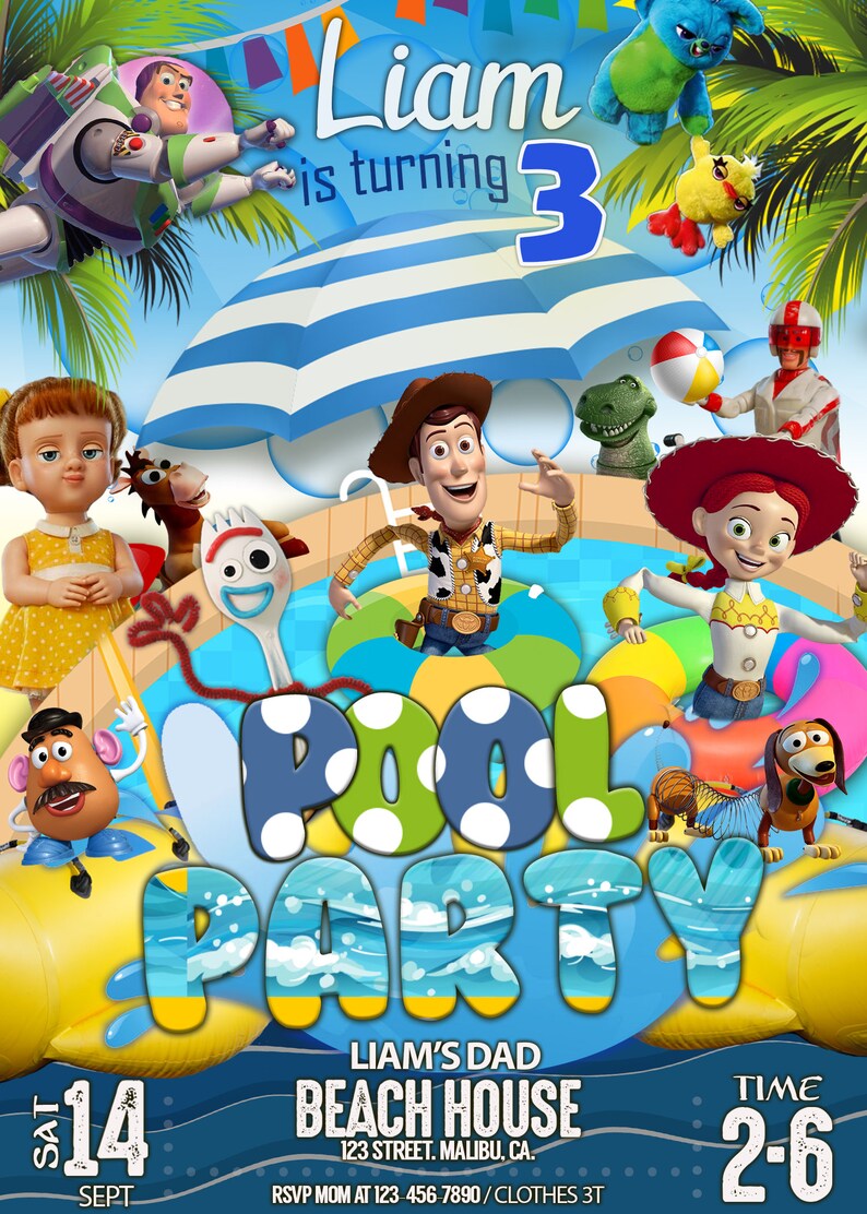 Toy Story 4 Invitation Pool Birthday invitation swimming Etsy