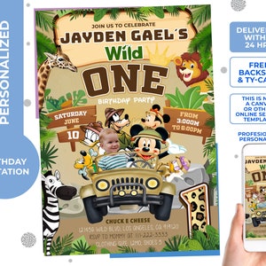 Mickey Wild Safari birthday invitation, Safari Invitation, Wild One Invitation, Two Wild Invitation, wild three, free tyc and backside