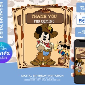 Mickey Rodeo Birthday Invitation, boy birthday invite, digital ...