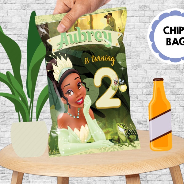 Princess Tiana Chips Bag,princess and the frog Printable DIY Customizable Chips bag for Birthday party decor and favors