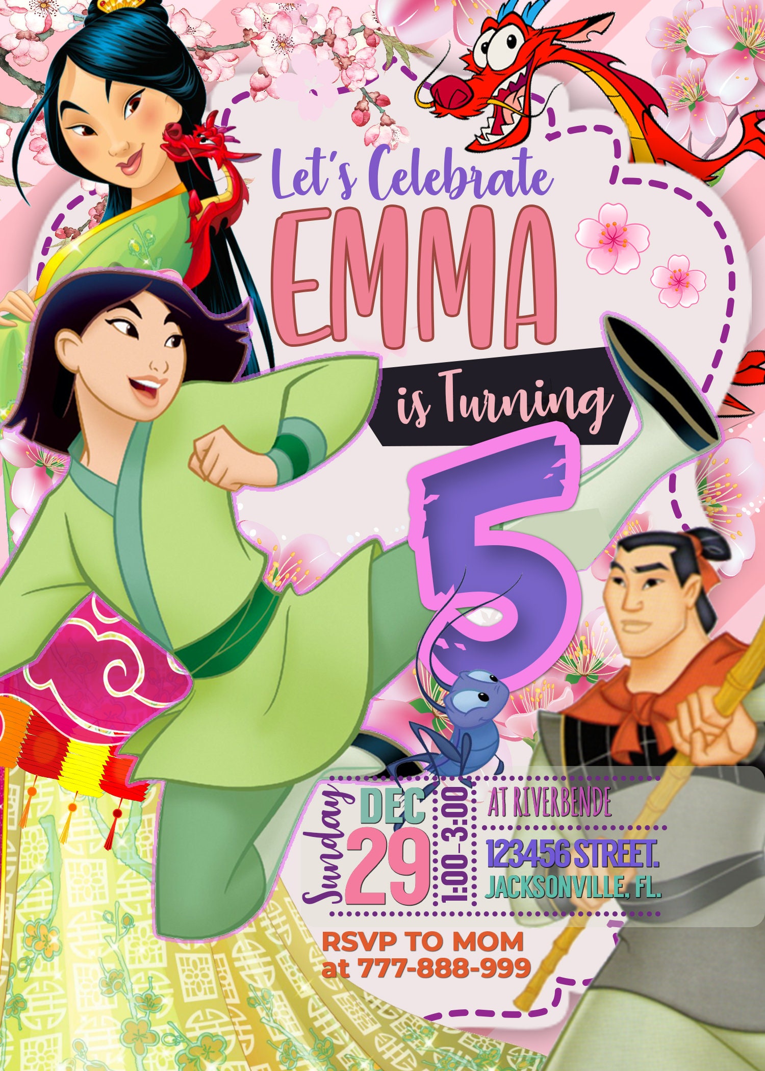 Mulan Birthday Invitation Mulan Invite Girl Birthday - Etsy