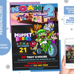 Muppet Babies Invitation, Girl Invitation, Boy Invitation, Birthday Invitation,digital,print,personalized free thank you card and backside