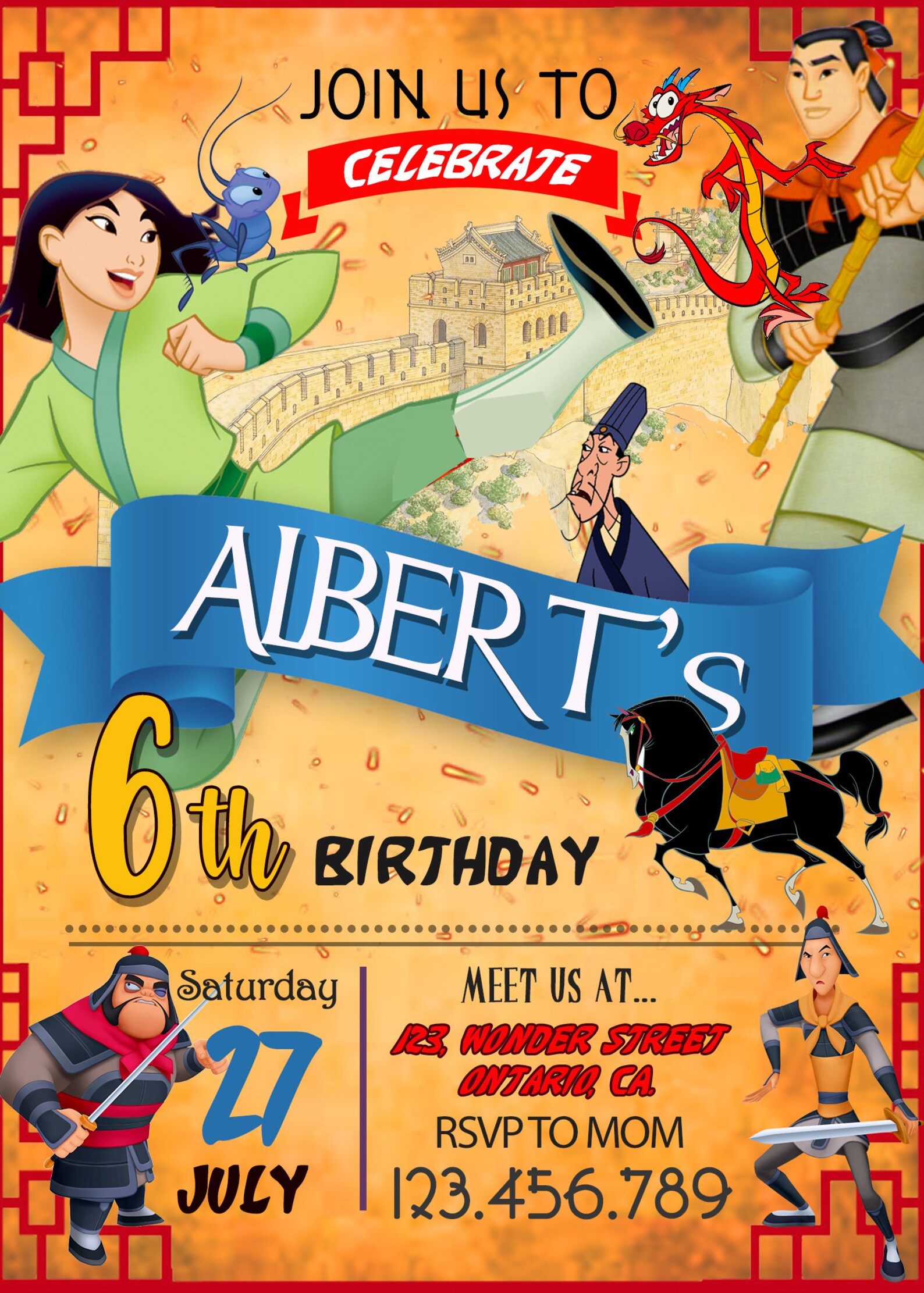 New Mulan birthday Invitation Mulan Invite Girl Birthday | Etsy