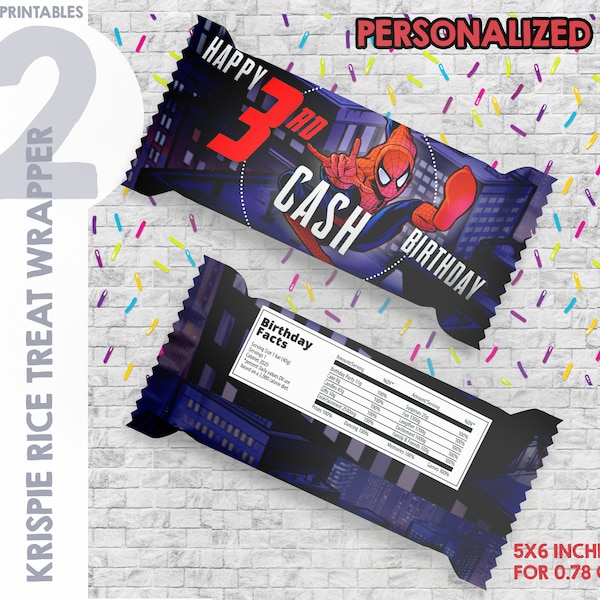 Spiderman  Rice krispie Treats Wrapper, Personalized printable wrapper label