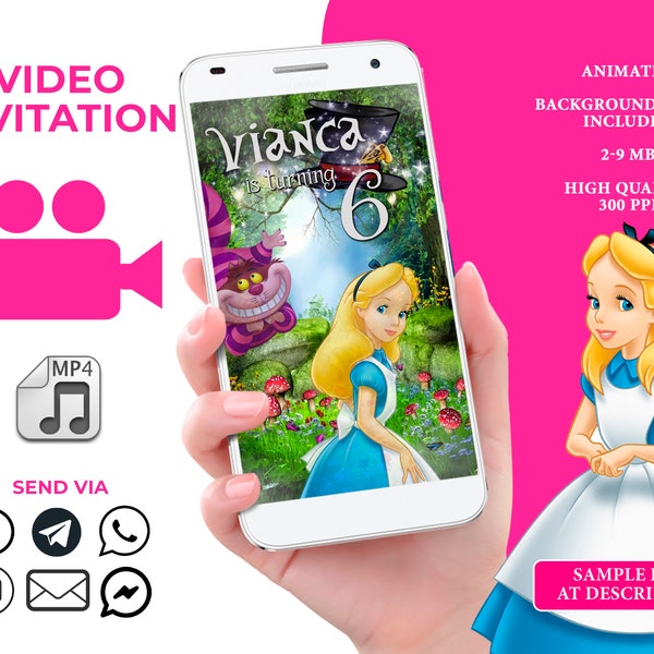 Wonderland Video Invitation, Alice in wonderland Birthday Animated Invitation