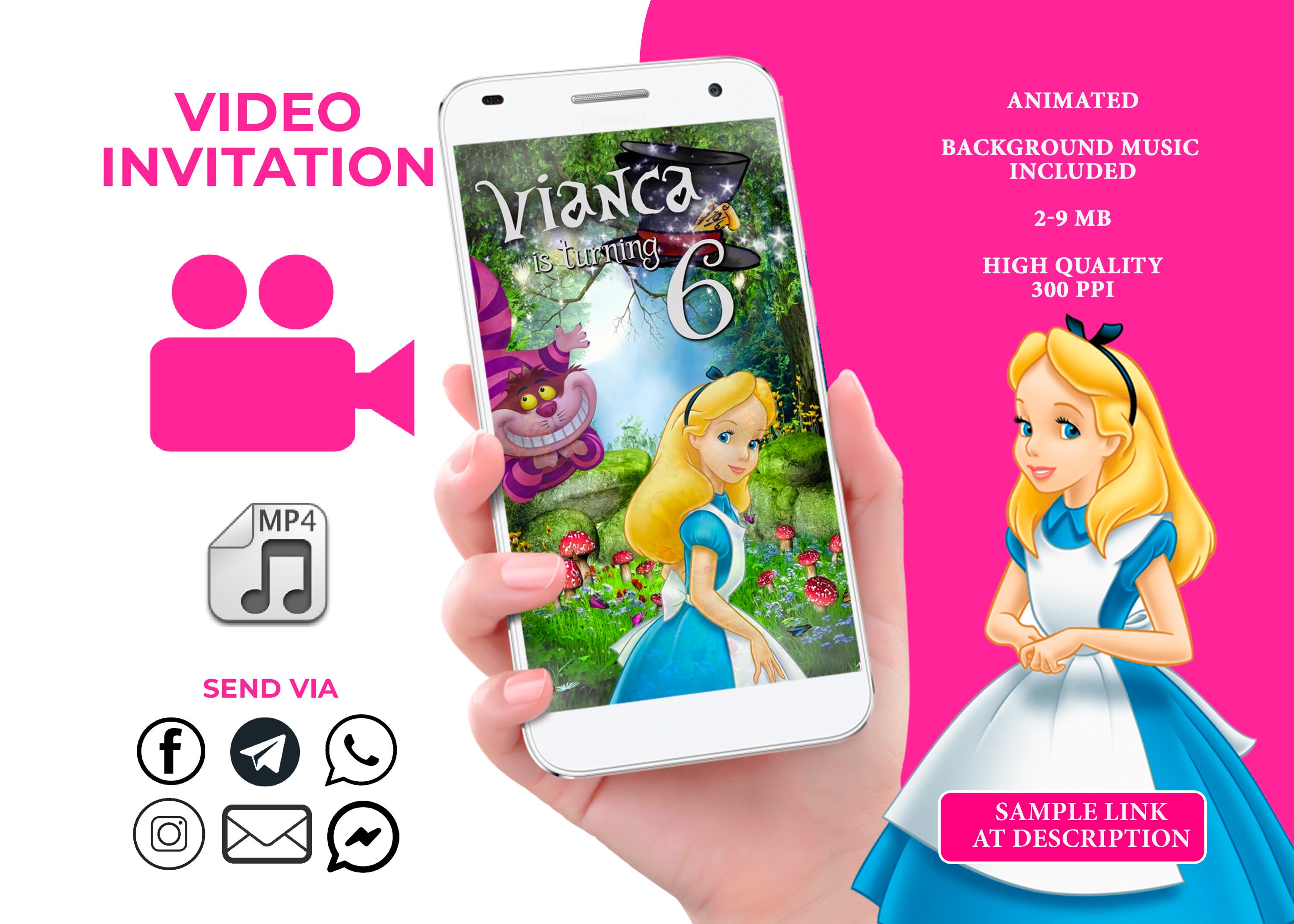 Wonderland Video Invitation, Alice in wonderland Birthday Animated Invitation