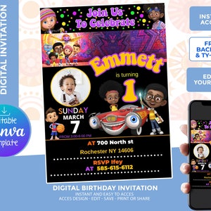 Motown Magic Birthday Invitation, Digital Template, edit yourself, free backside and thank your card included