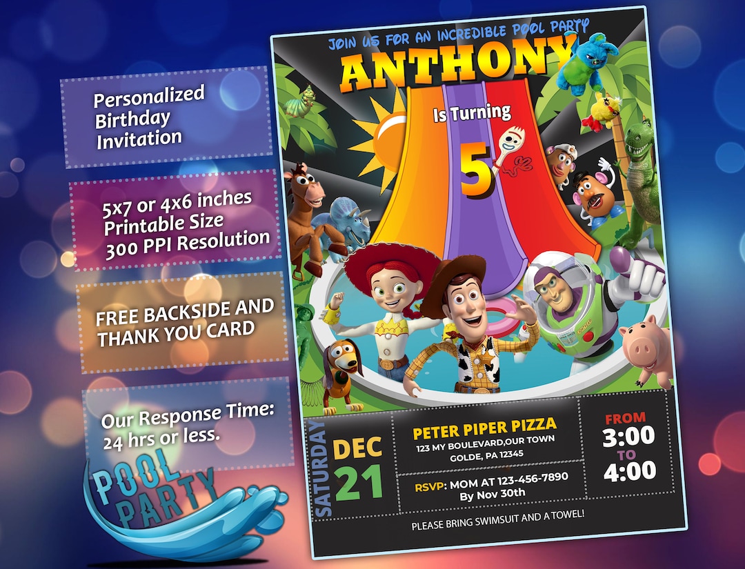 Toy Story Pool Party Invitation, Pool Birthday Invitation, Swimming