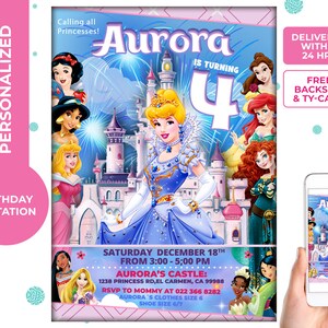Princess Birthday Invitation, girl birthday invite birthday invitation, personalized  free thank you card and backside