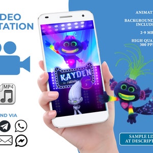 King Trollex Video Invitation, Trolls Birthday Animated Invitation Neon Glow  Party Invitation