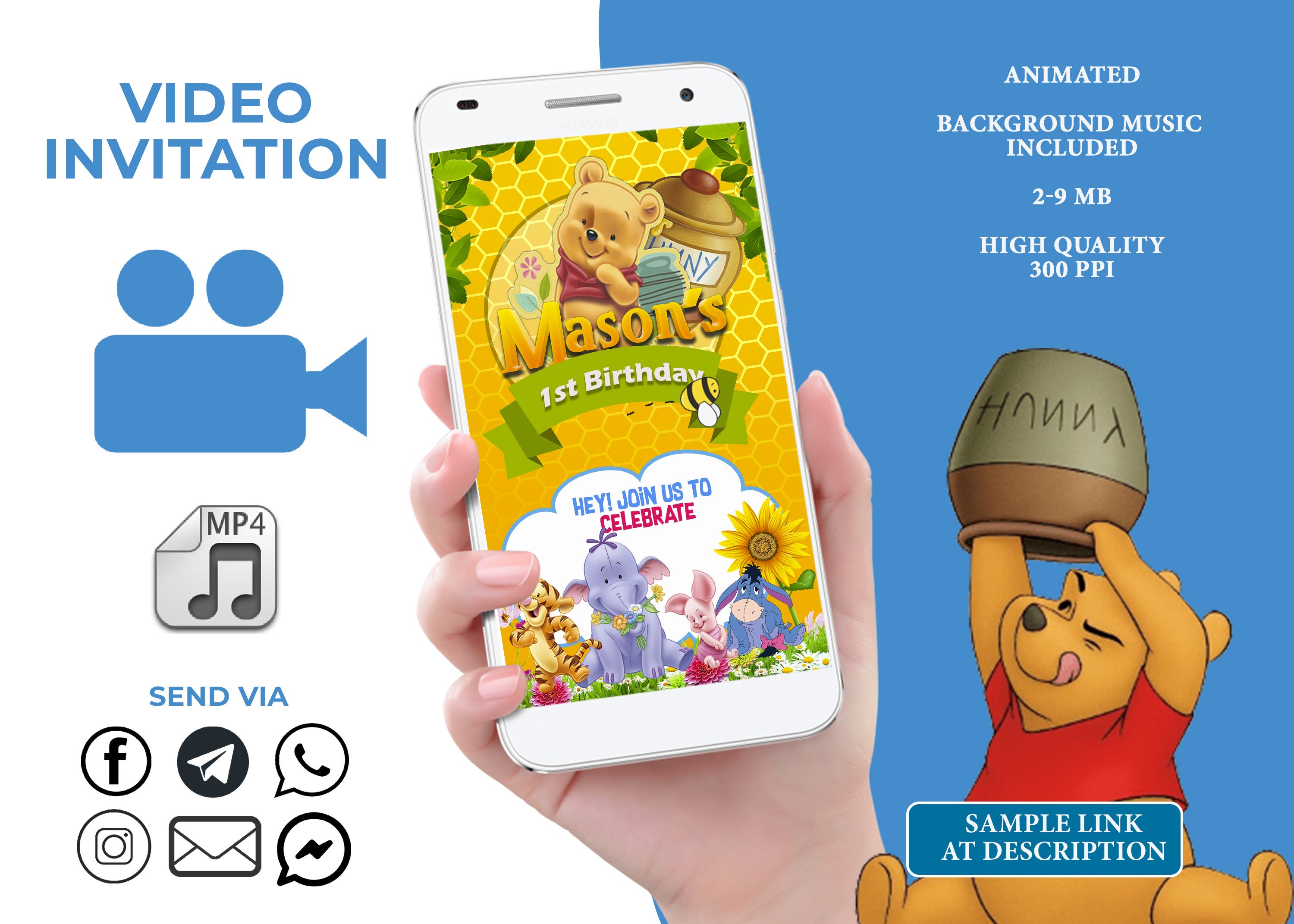 Winnie Pooh Birthday Invitation Animated Video Invitation - Etsy Hong Kong