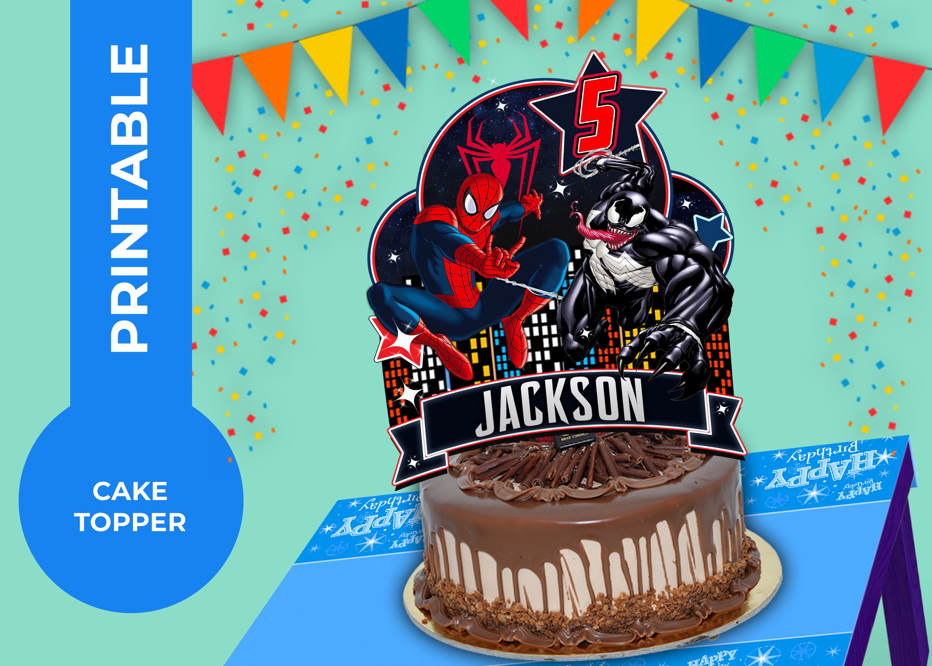 Spiderman and Venom Printable Cake Topper Personalized - Etsy