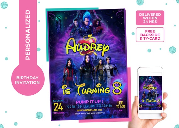 Descendants 3 Invitation Girl Birthday Invitepurple Evil - Etsy Canada