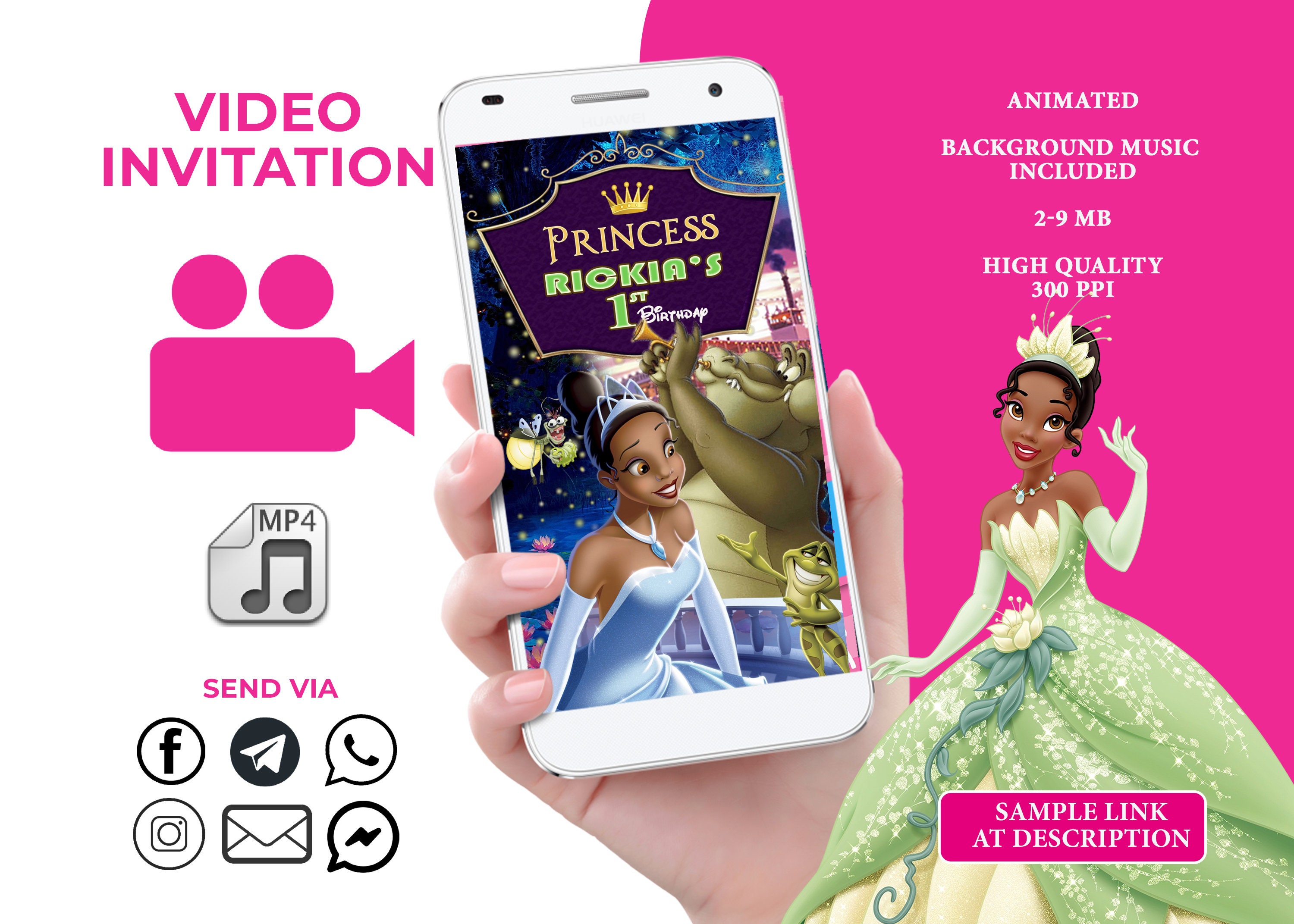 Princess Tiana Video Invitation Birthday Animated Invitation | Etsy