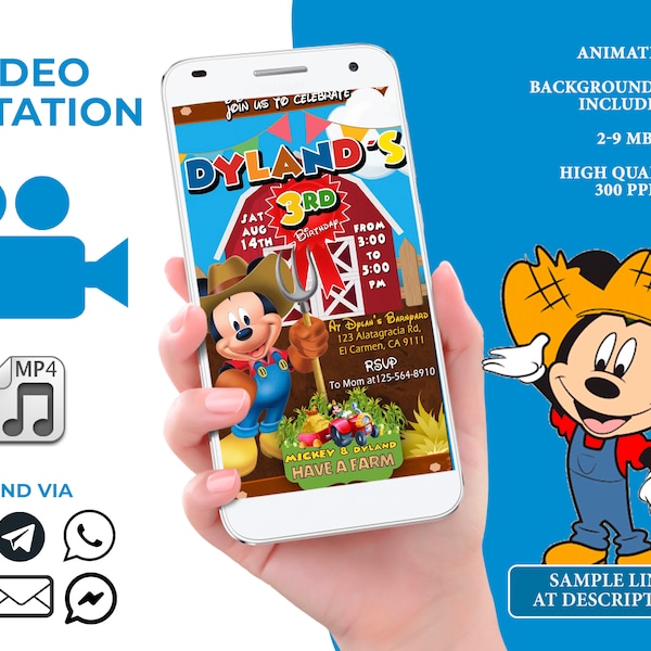 Mickey Barnyard Video Invitation,  Mickey Farm Birthday Animated Invitation