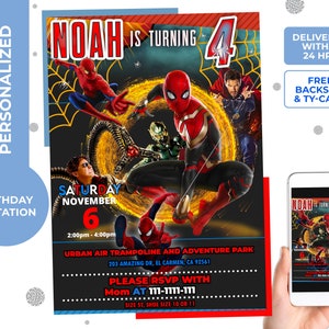 New Spiderman Invitation, No Way home Birthday Invitation,digital,printable,personalized free thank you card and backside